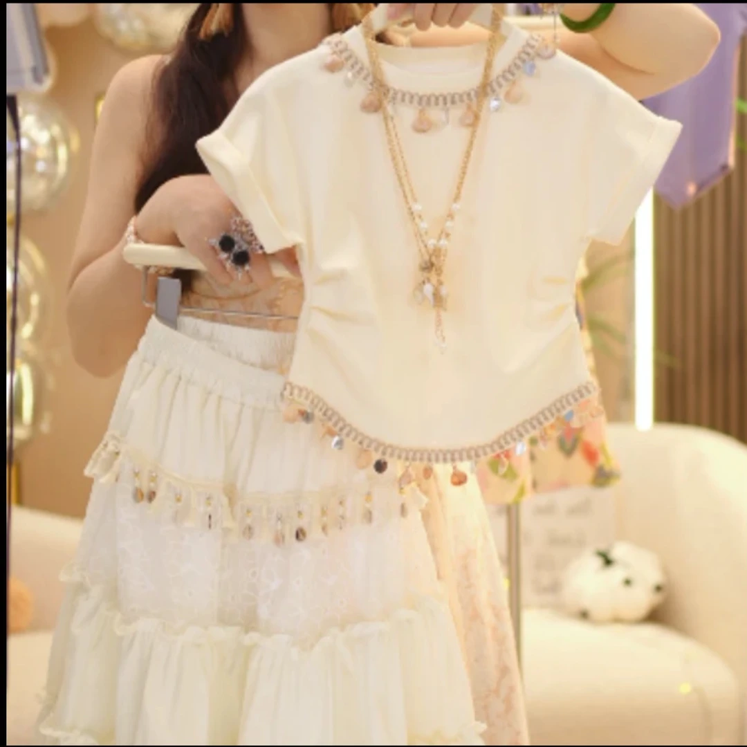 【现货】女童夏季套装2025新款夏装洋气半身裙度假风两件套潮WR008