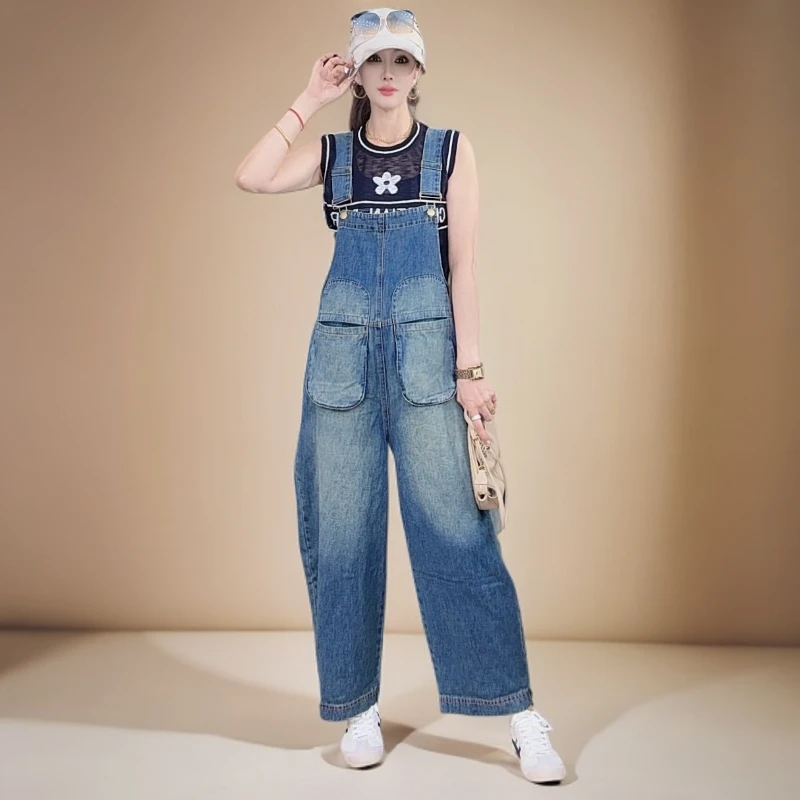 丹宁牛仔韩系百搭背带牛仔裤8808