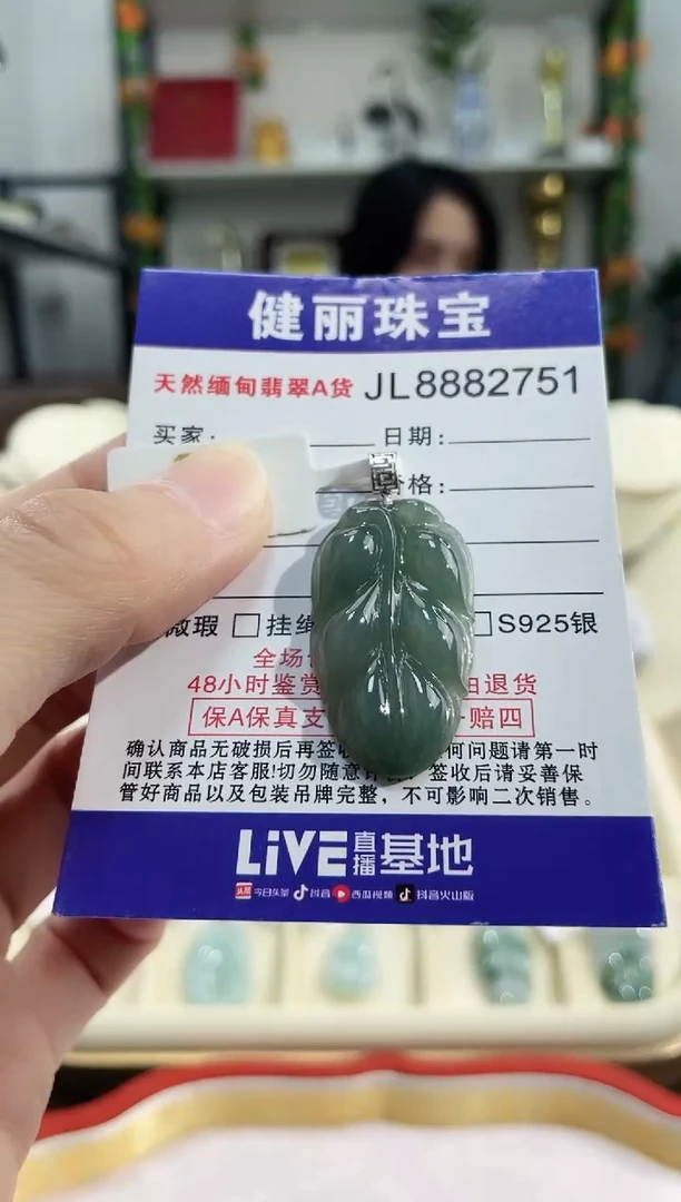 颈饰18K金镶嵌翡翠天然缅甸翡翠 金枝玉叶(一物一证)+银链