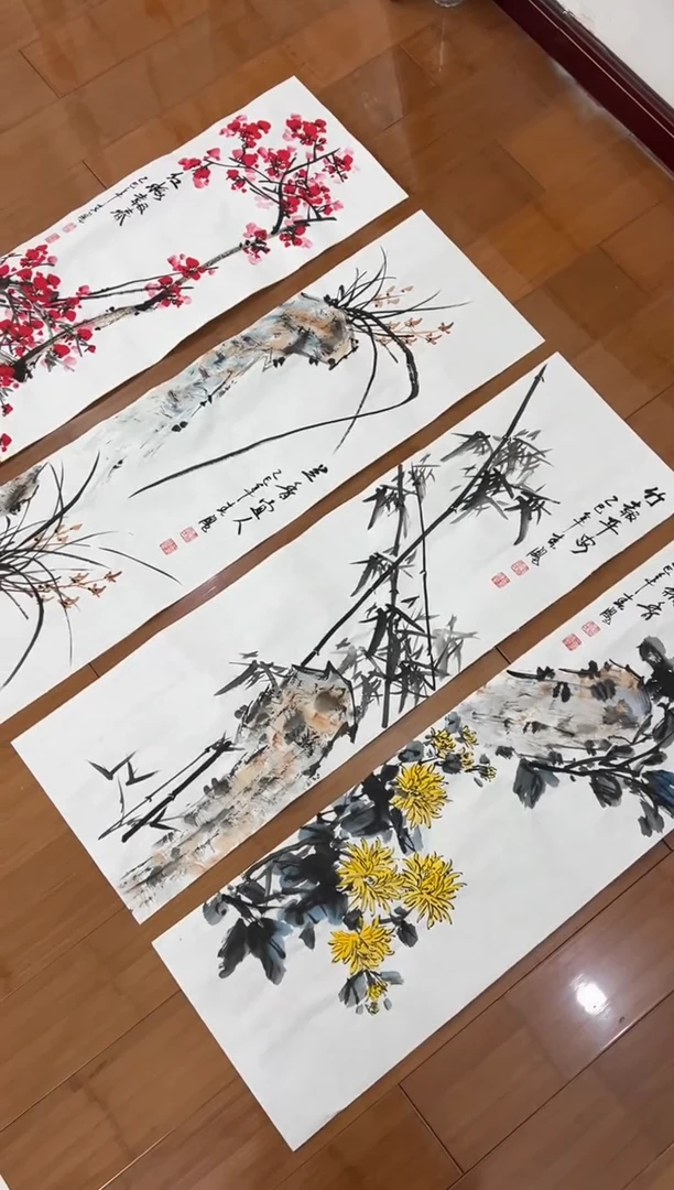 国画【福利】纯手绘手工李春凤梅兰竹菊30*98厘米