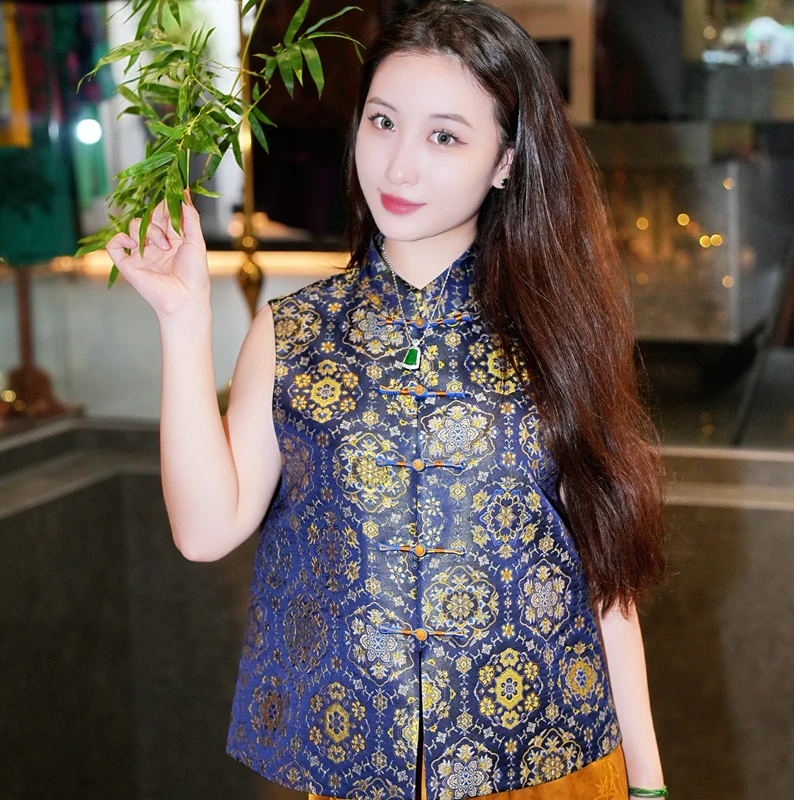 蓝大【​​瓷裂】新中式桑蚕丝马甲5140