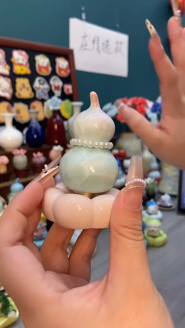 摆件陶粉色葫芦景德镇陶瓷转转摆件1个装