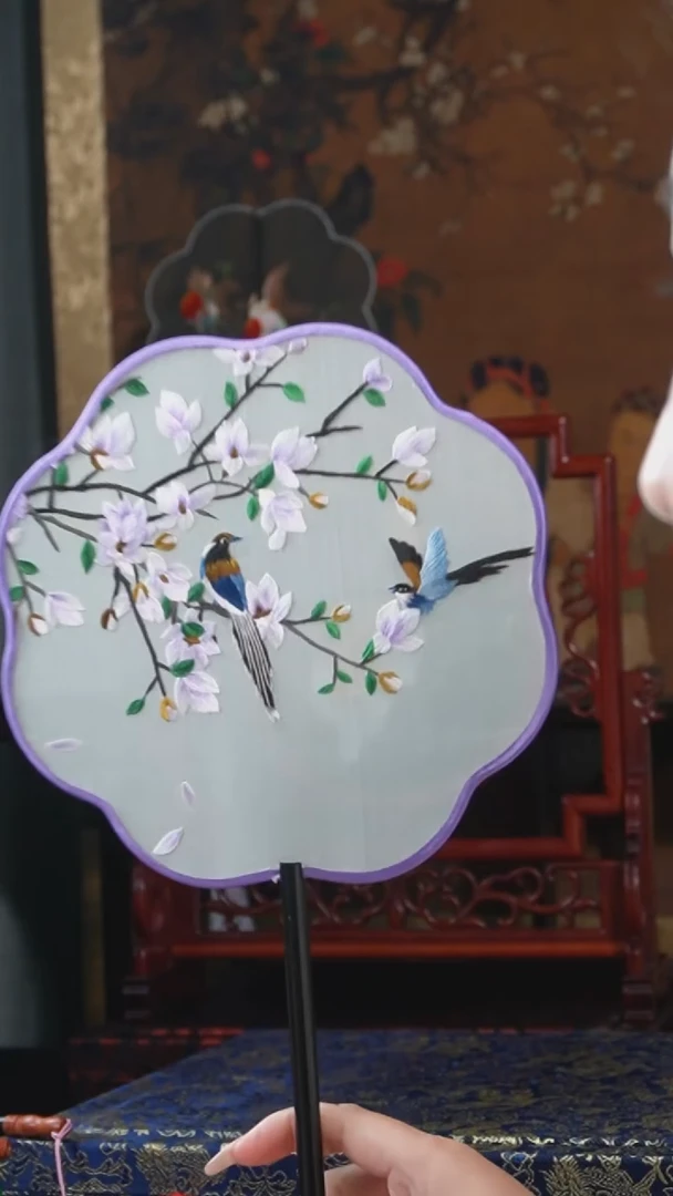 刺绣团扇-双面绣花非遗
