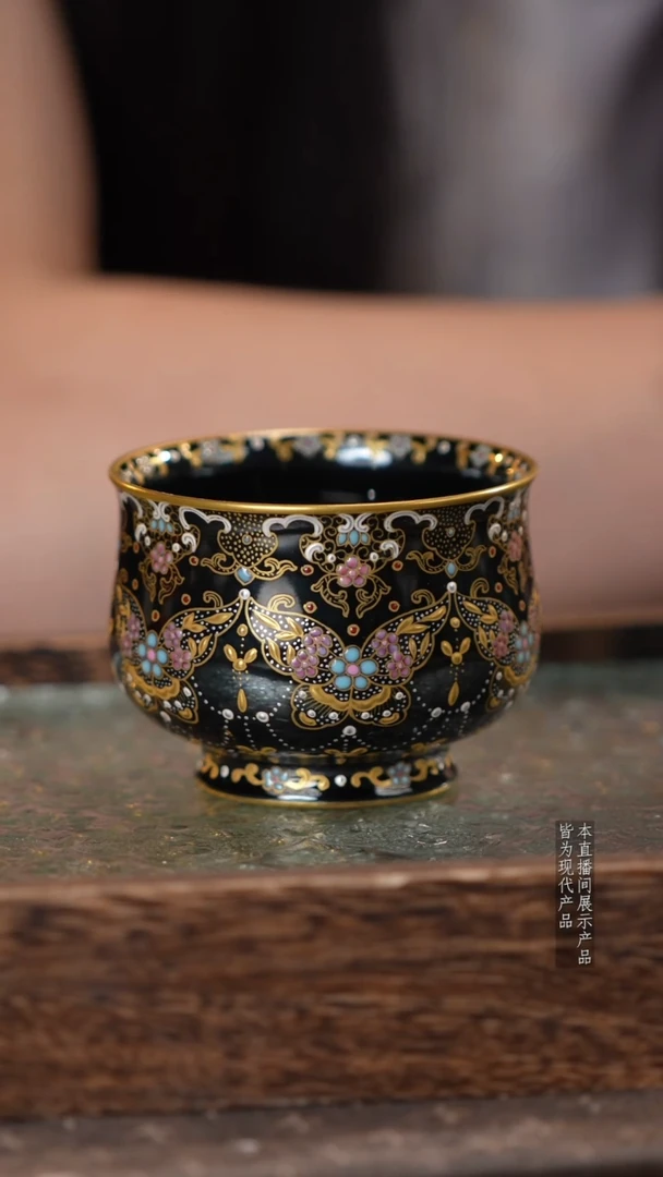 【央广甄瓷】灵玺贡坊 黑金蝴蝶炉式杯