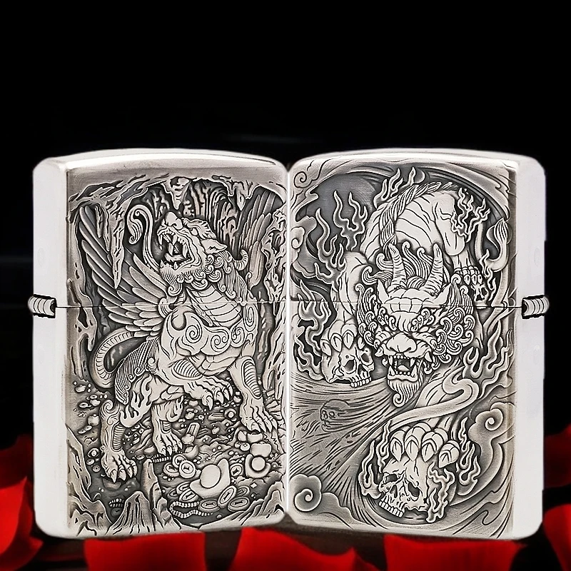 【鬼王老师】定制925银机3D浮雕天禄貔貅煤油防风打火机