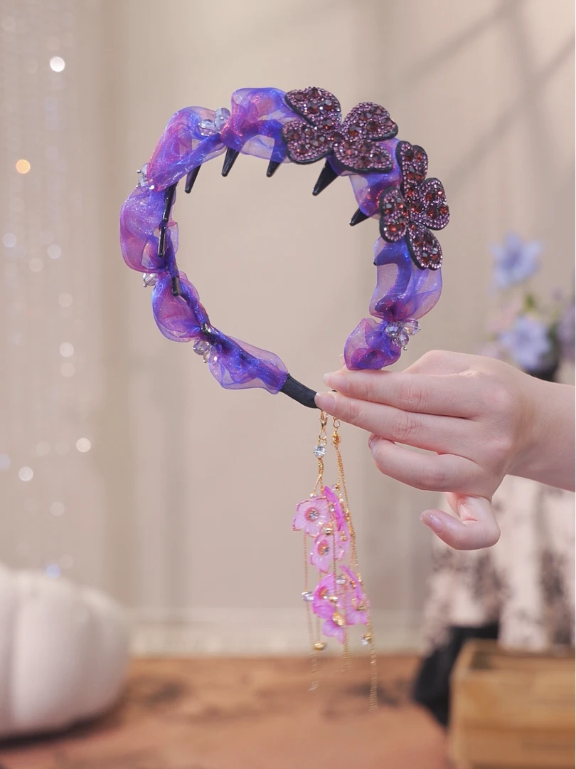 【步步生花】小众时尚四叶草流苏发箍增高颅顶显发量发饰2715