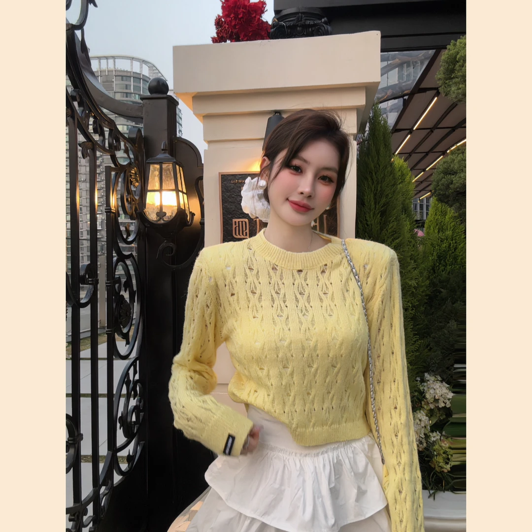 新款韩版时尚百搭显瘦圆领长袖针织衫女毛衣E2055