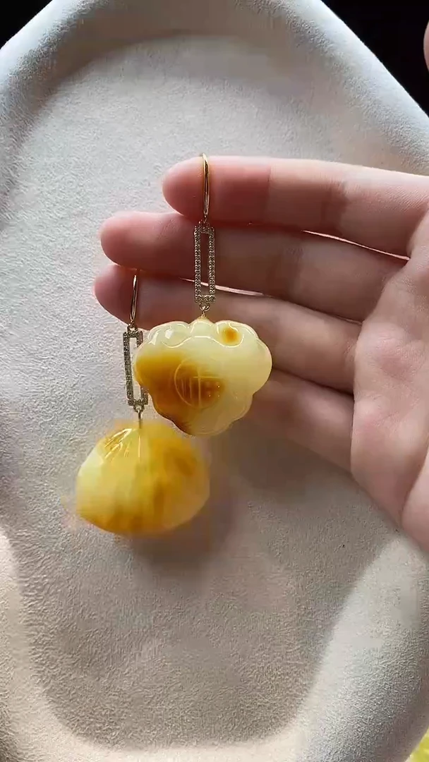 琥珀银S925镶嵌耳饰耳环