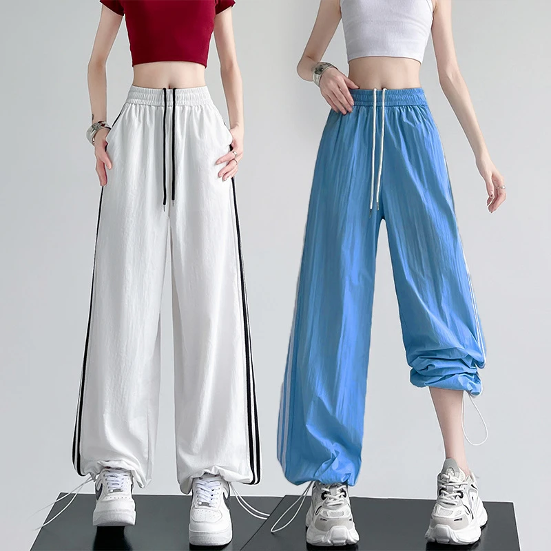 休闲裤夏季运动裤抽绳两穿高腰宽松显瘦防晒阔腿裤