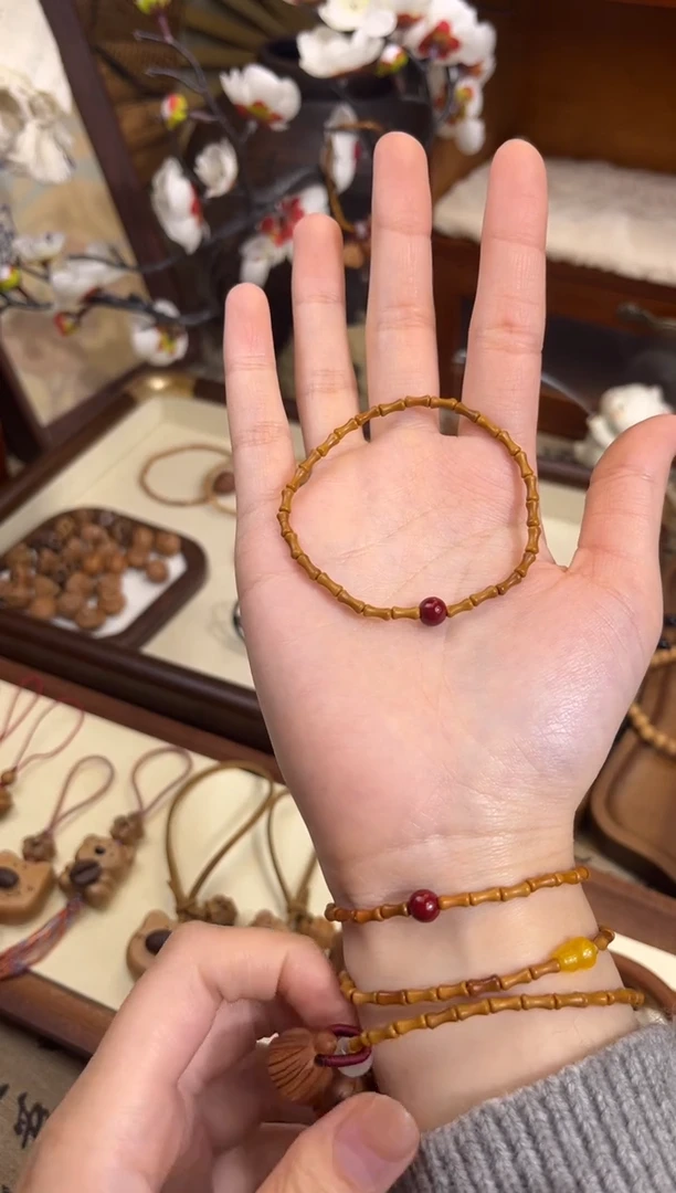 手串桃核【桃缘行】竹节「红色莎莎」桃木桃核辟、挡、驱、护 备注手围