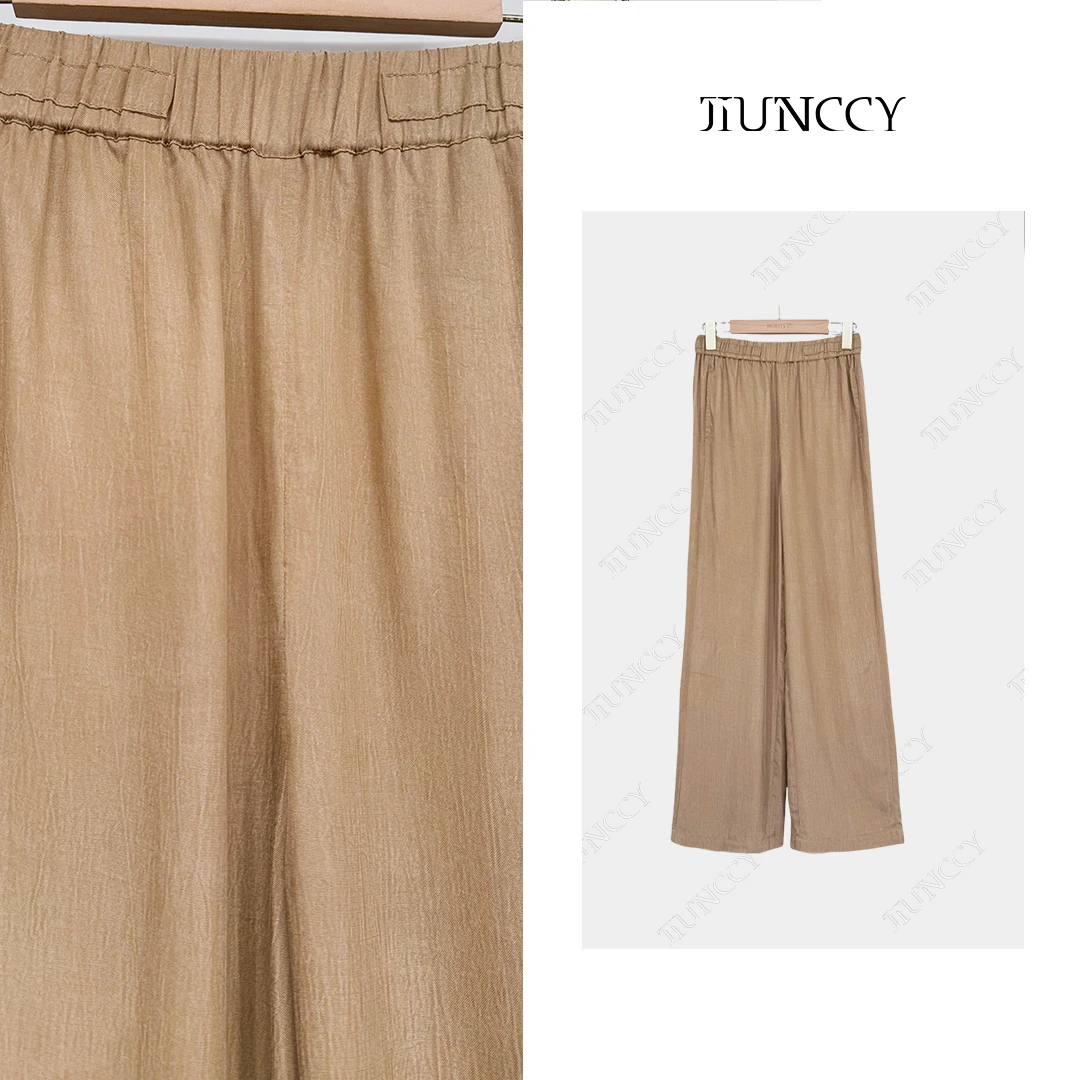 JIUNCCY【如风】铜氨混纺松紧腰垂坠感九分休闲阔腿裙裤 52YCK020
