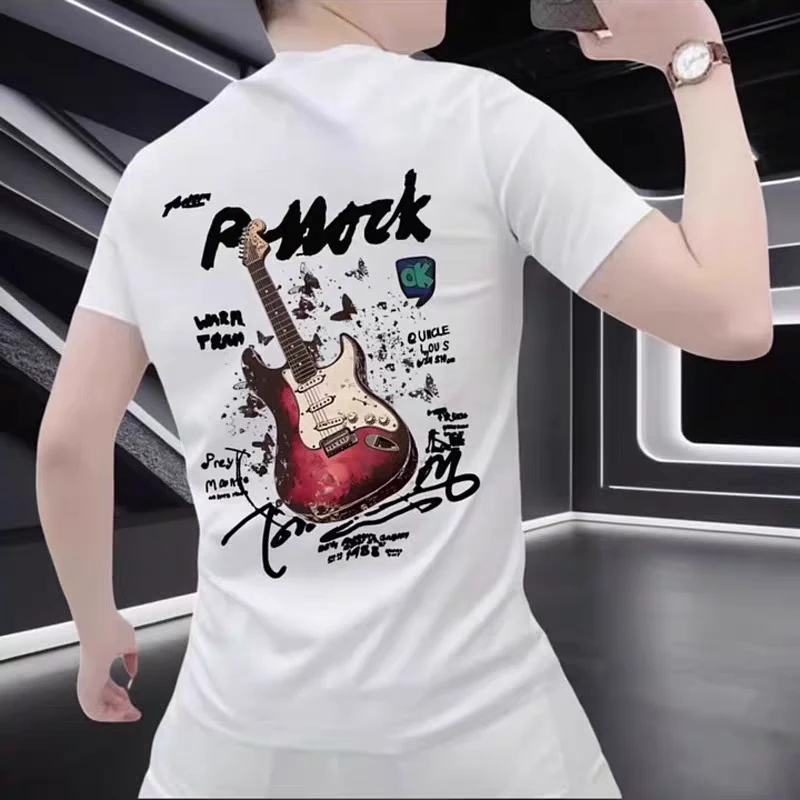 夏季新款潮牌轻奢重磅纯棉印花男士短袖T恤时尚百搭半袖圆领上衣T