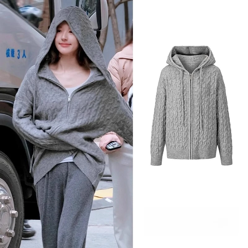 法芬图恋人赵露思阮妤明星同款毛衣女2025秋冬季麻花针织开衫外套