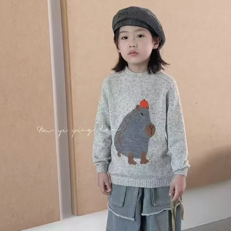 【100%山羊绒】男女童套装加绒套头四季通用厚款卡通风卡通针织秋冬