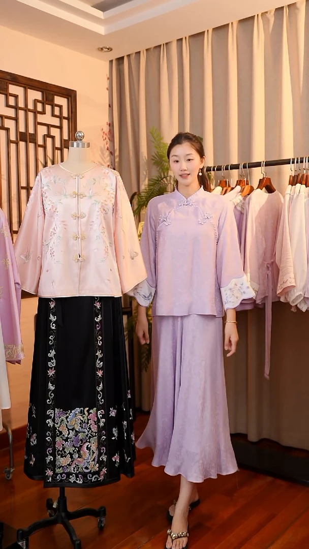 刺绣紫色太阳裙子 桑蚕丝非遗苏绣服饰