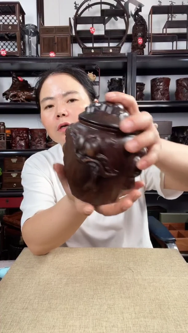 木寿桃茶叶罐老李红木工艺品