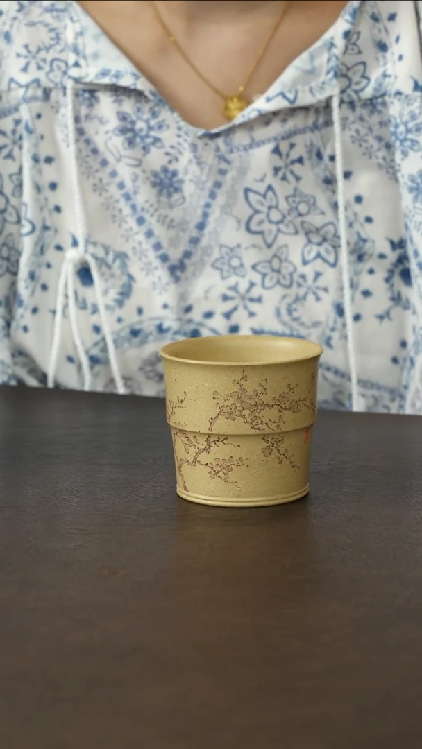 茶杯紫砂蒋文琴本山绿竹节杯刻墨梅