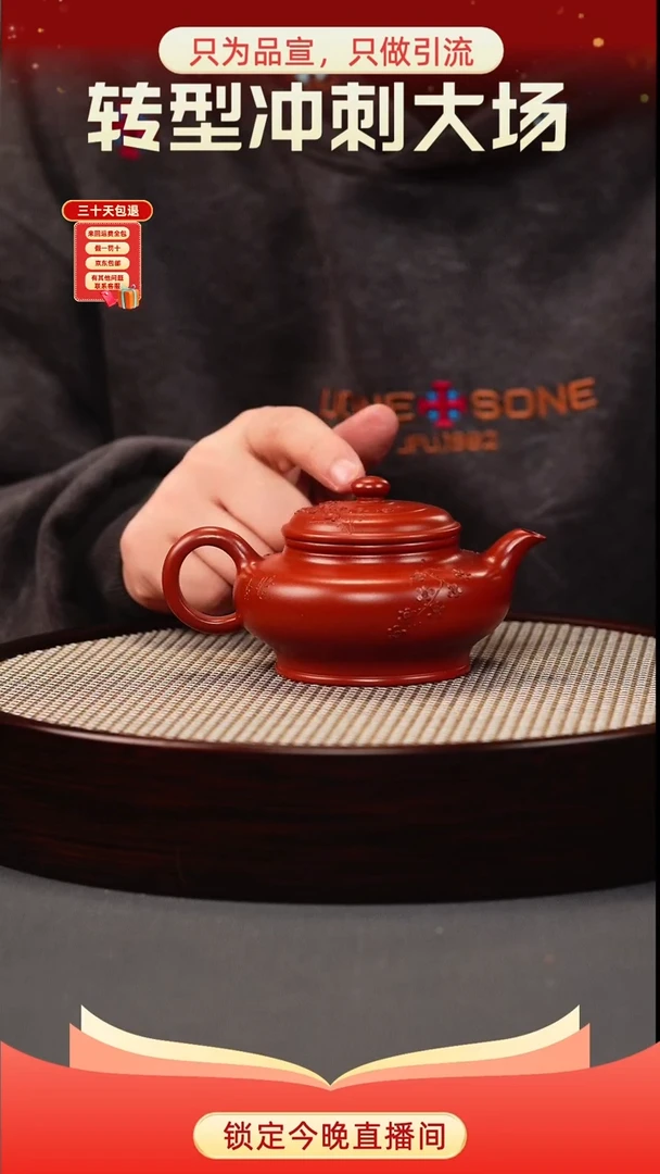 茶壶紫砂大红袍 虚扁 堆梅