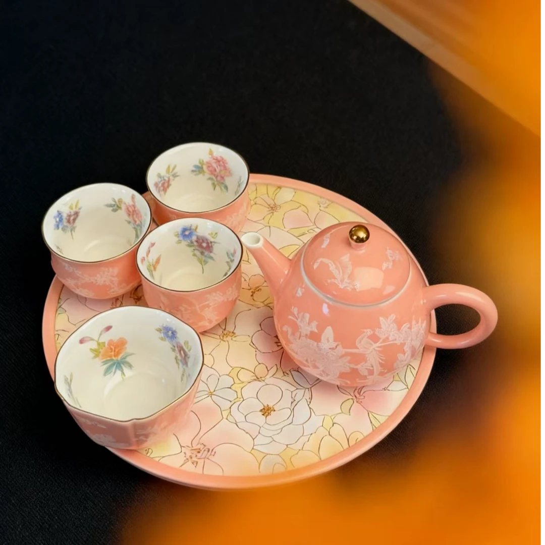 SZ田园小香风高端女生小茶壶+杯子4只+茶盘ZH   3205