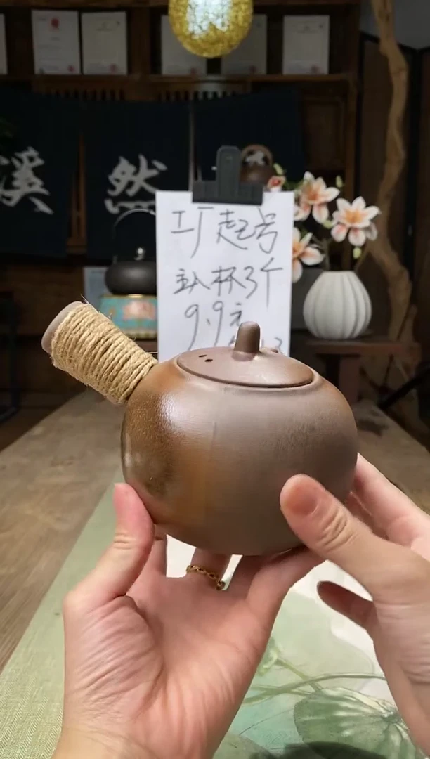 004窑变柴烧侧把壶