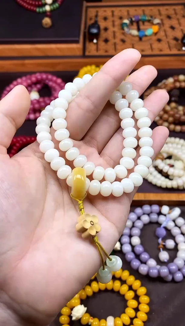 手串白玉菩提白菩提双圈手串带跑环款
