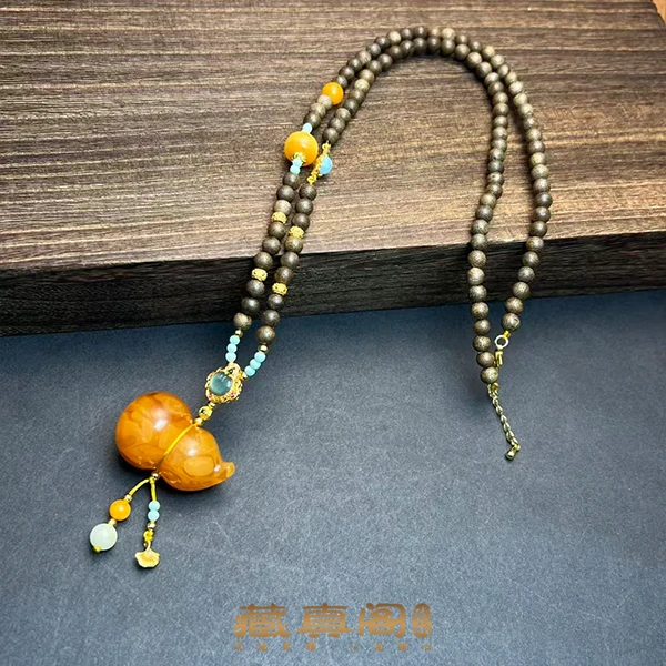 【藏真阁】H2073天然珠宝琥珀蜜蜡葫芦设计款百搭项链