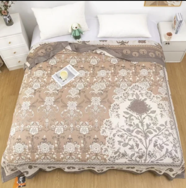 【青莎】【线下爆款】加大波尔利亚-咖-230*250 多层工艺罗布麻床盖