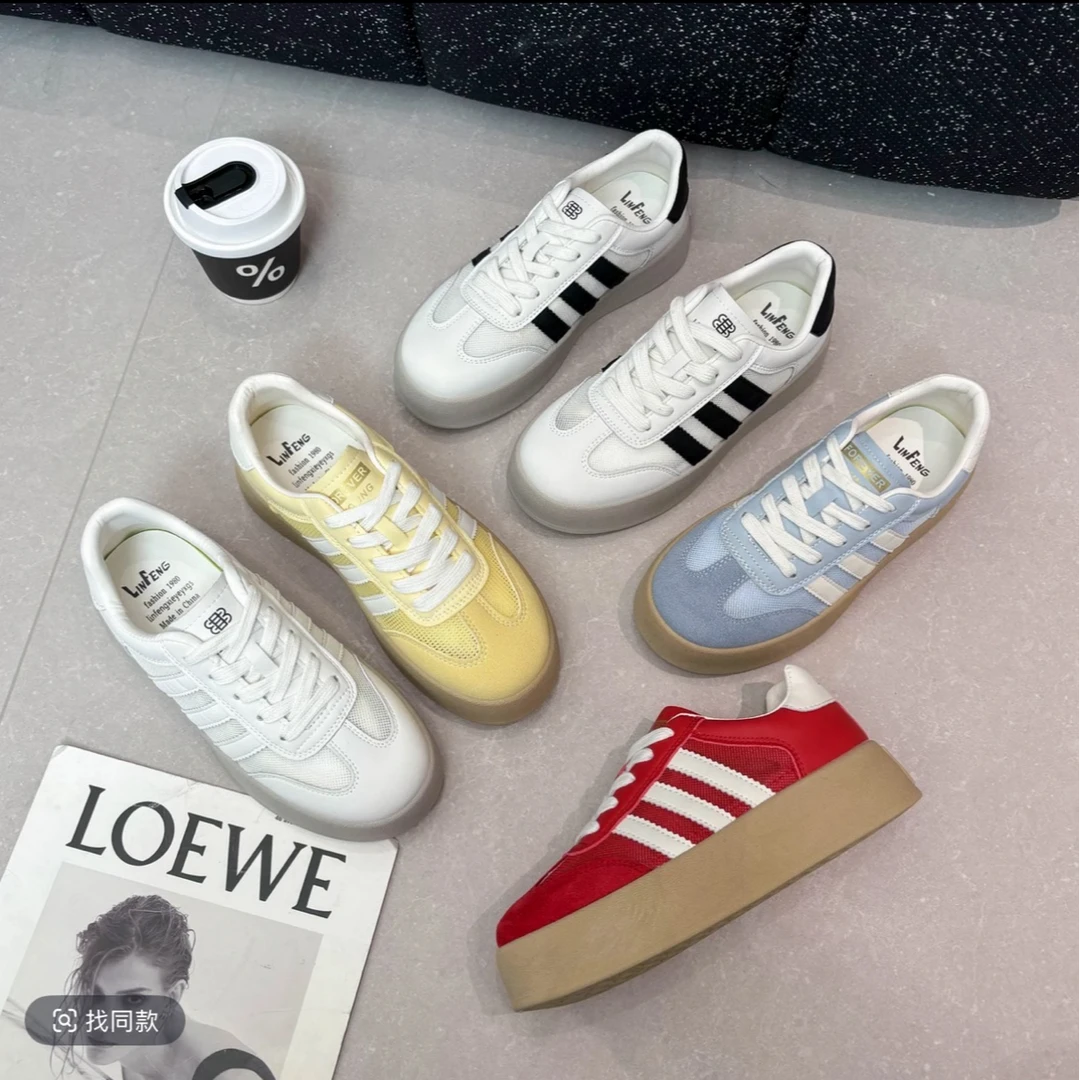 真皮厚底网面爆款小白鞋女2025夏季新款百搭透气学生运动休闲板鞋