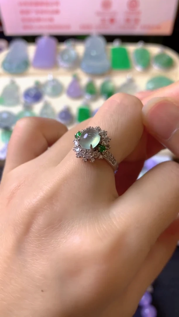 银S925镶嵌戒指翡翠m***l戒指
