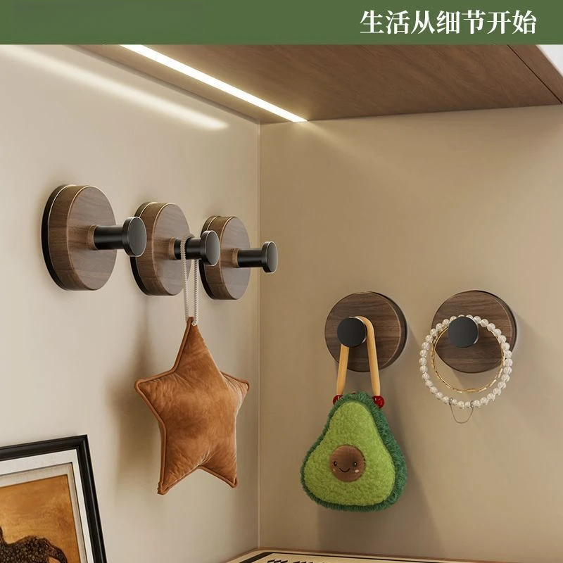 【家庭装饰挂钩】胡桃木纹吸盘挂钩免打孔粘钩强力浴室毛巾挂衣钩