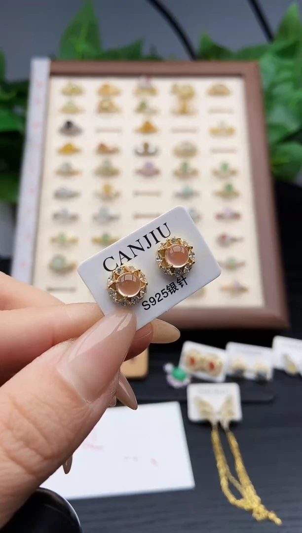 银S925镶嵌南红玛瑙耳饰12