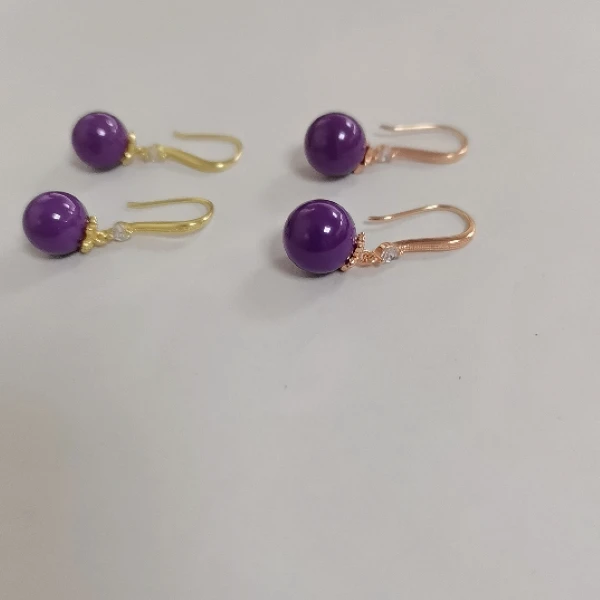 合金皮质耳饰 【发一对】子云母圆珠花托耳钩（随机）/对ZJF-250