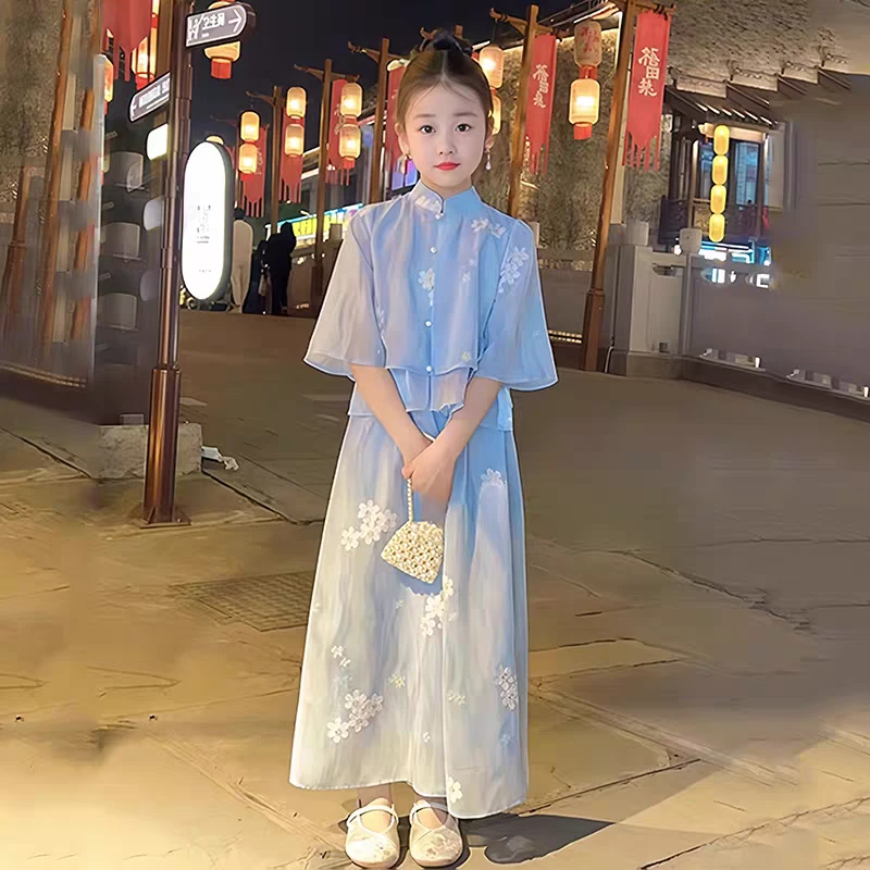 女童新中式套装夏季2025新款儿童汉服童装女孩夏装薄款国风两件套