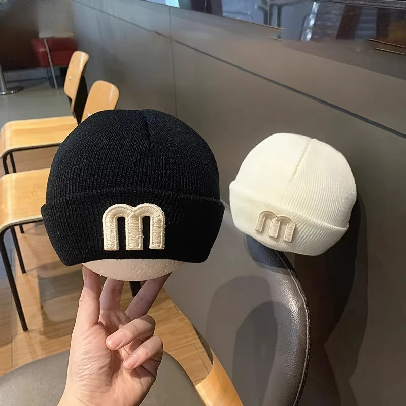 韩版字母儿童帽子春秋季保暖加厚针织毛线帽男女宝宝护耳套头帽潮