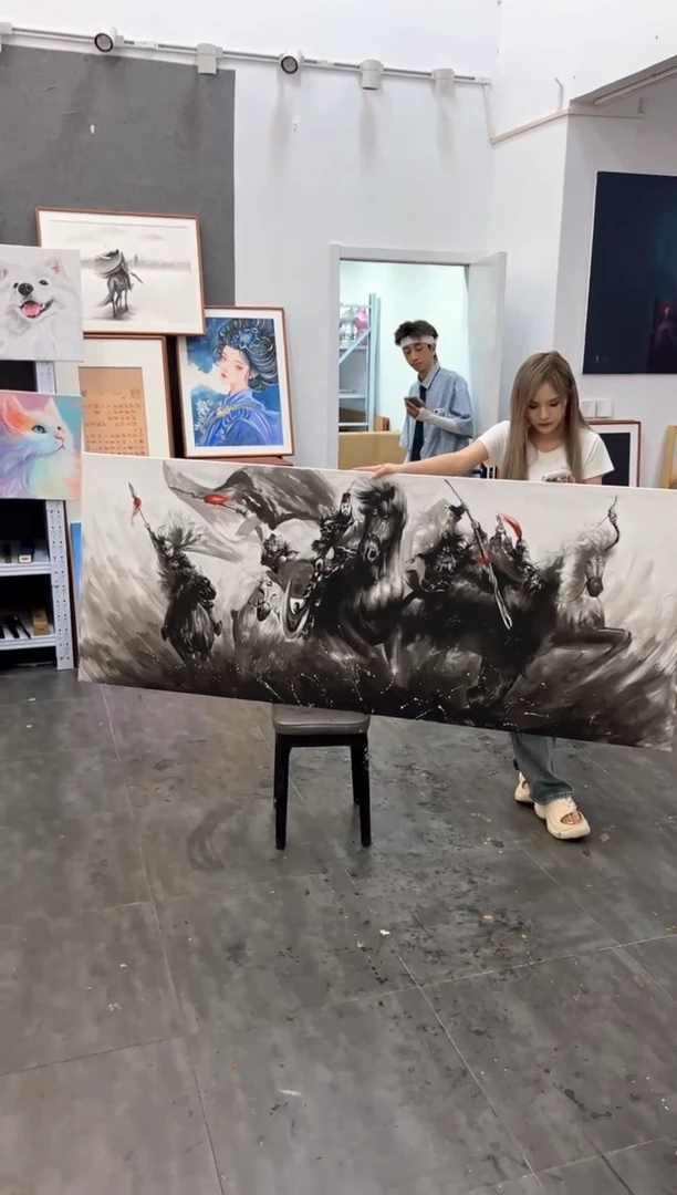 丙烯画副**玩北北老师五虎上将加框