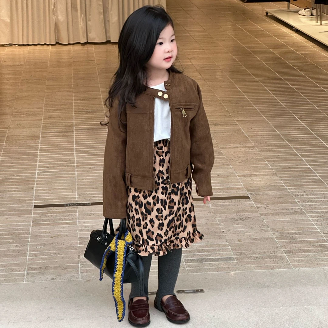 2025秋季新款童装 韩版童装 女童短款外套 豹纹半裙时尚秋款