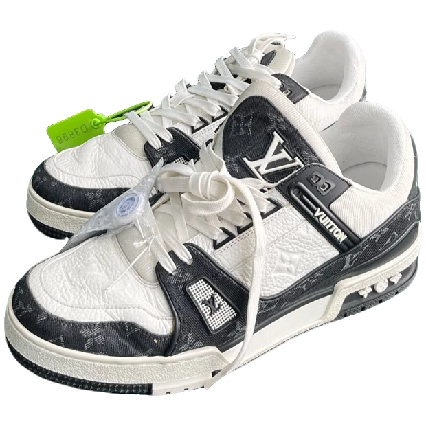 95新 LouisVuitton/路易威登 黑白牛仔休闲鞋42.5码d3896