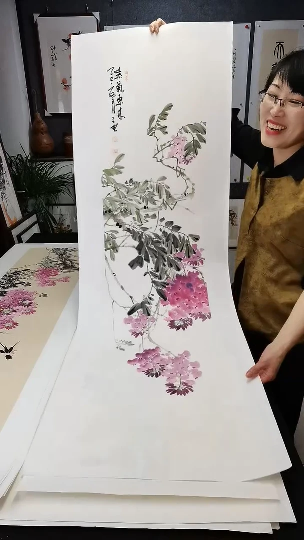 紫气东来138*35cm竖幅