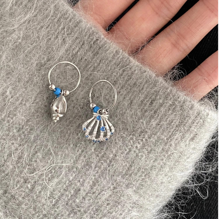 铜合金耳饰 不对称贝壳海螺耳环女独特小众设计高级感创意耳饰ins