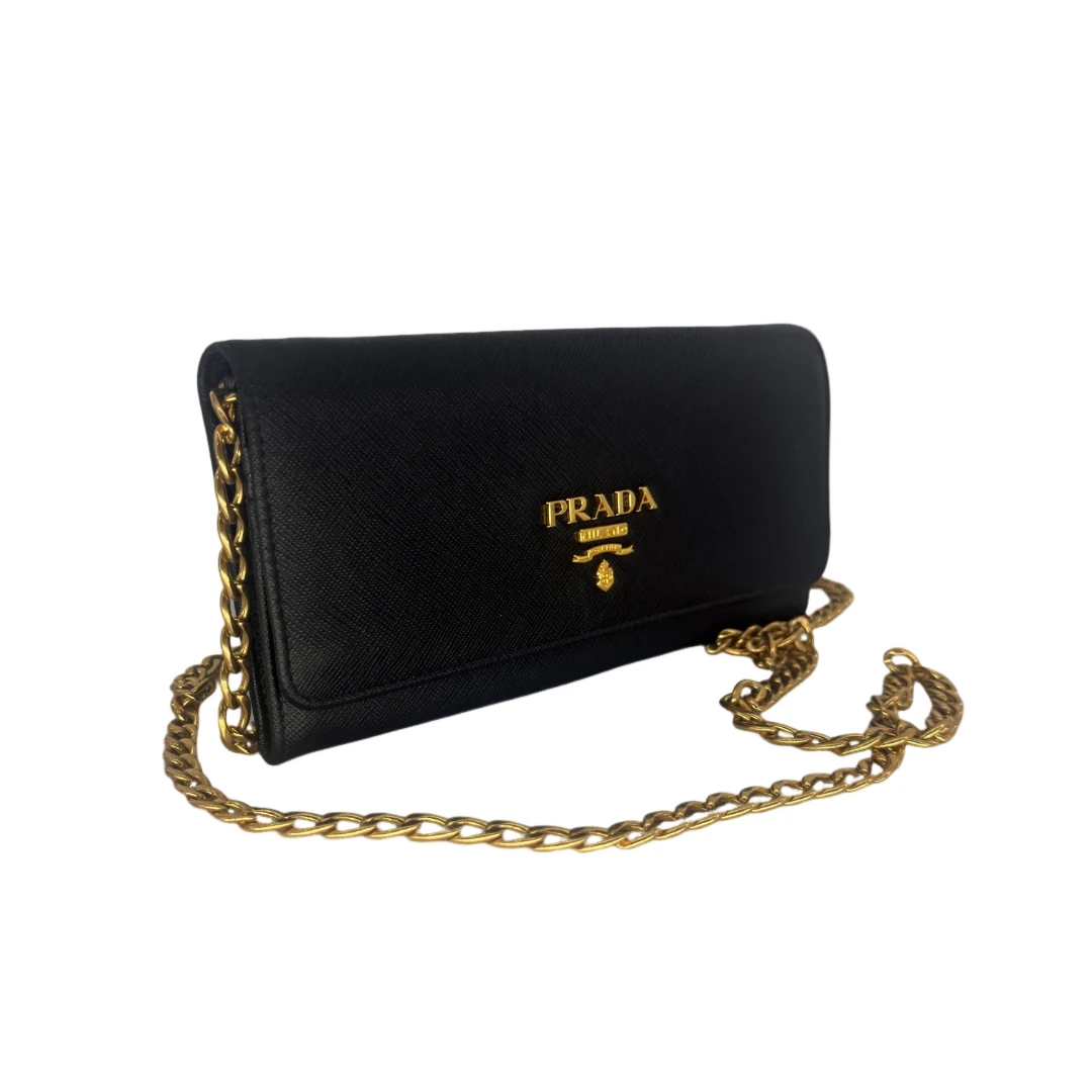 修复品【全原无修复】Prada/普拉达信封包链条黑色女士单肩包