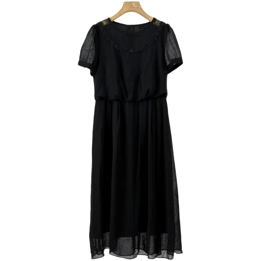 【JX1044红黑】2025时尚优雅百搭洋气款夏季短袖中长款裙连衣裙裙子