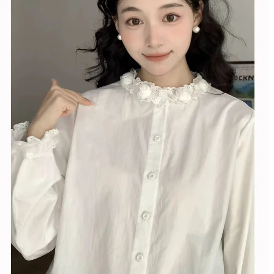 {冬日玫瑰}新款秋冬日系衬衫木耳边长袖衬衣6073