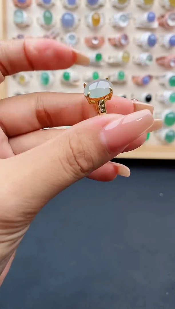 翡翠戒指银S925镶嵌缅甸天然A货翡翠222   8-4