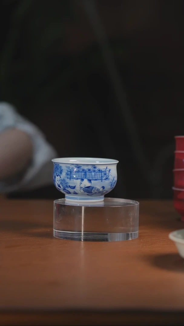 青花童子卢士杯