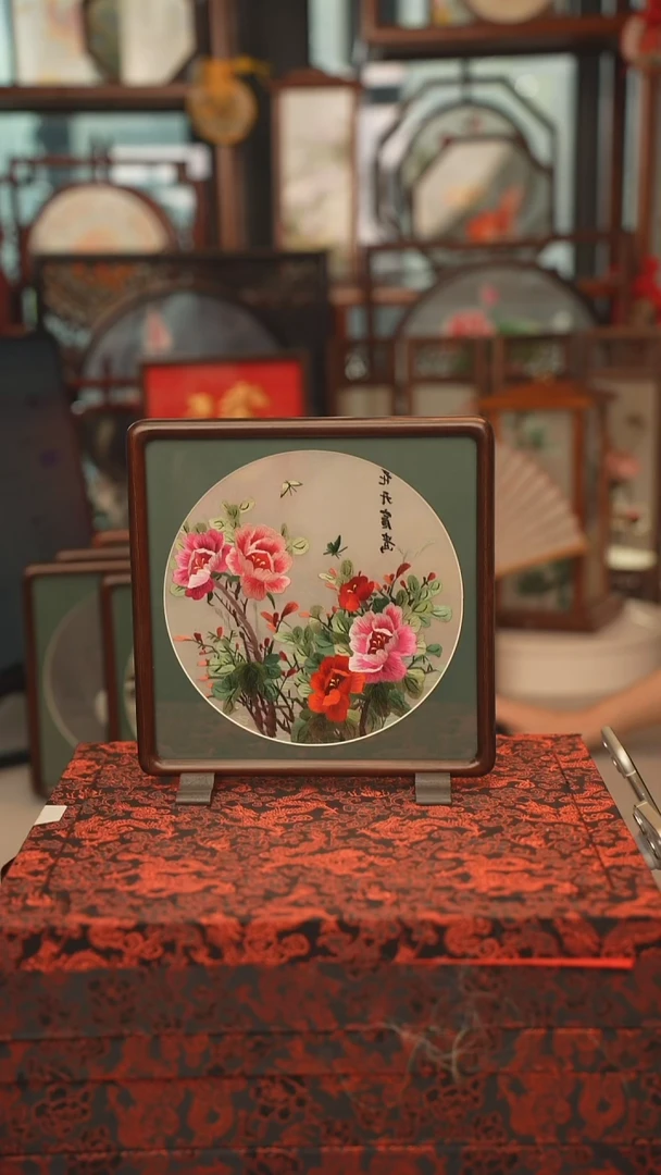 扇子摆件摆台双面绣花