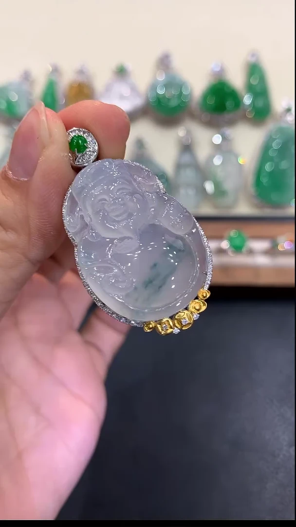 吊坠(不含链)18K金镶嵌翡翠吊坠-59