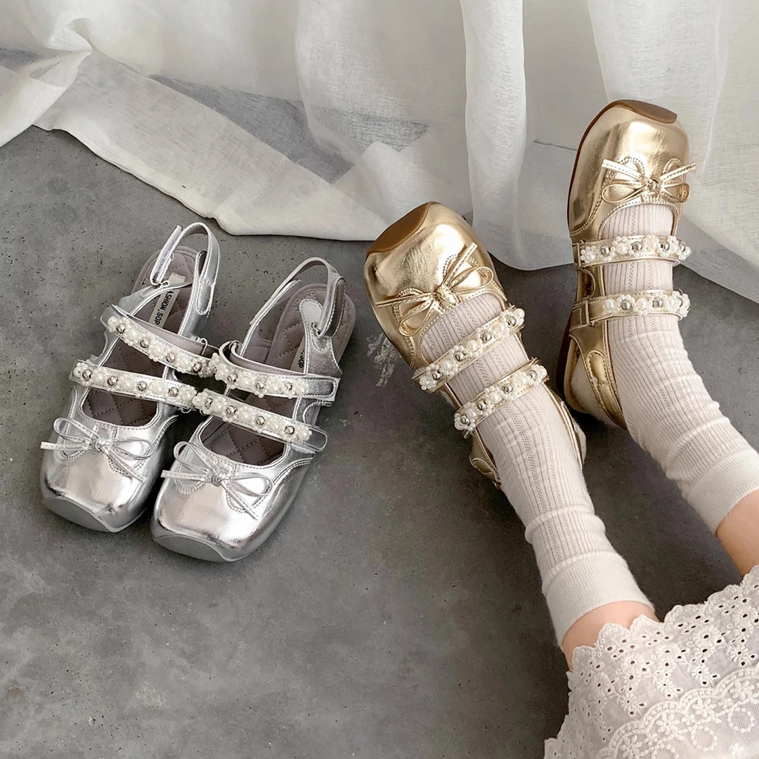 法式芭蕾风包头凉鞋女款2025新款夏季外穿配裙子银色玛丽珍单鞋子