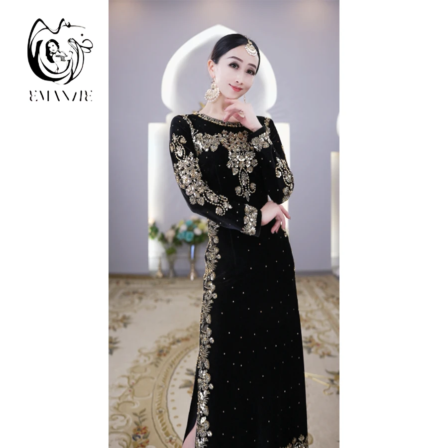 C2650依曼之舞异域风情新款气质女长袖秋冬新疆舞服装舞蹈连衣裙