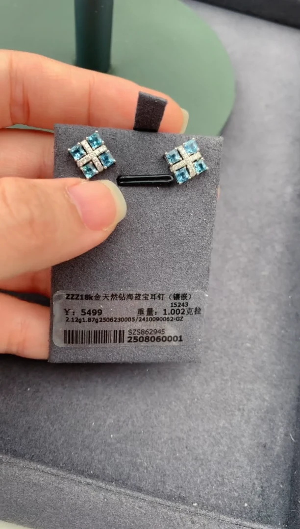 18K金镶嵌耳饰海蓝宝石1ct海蓝宝   DG