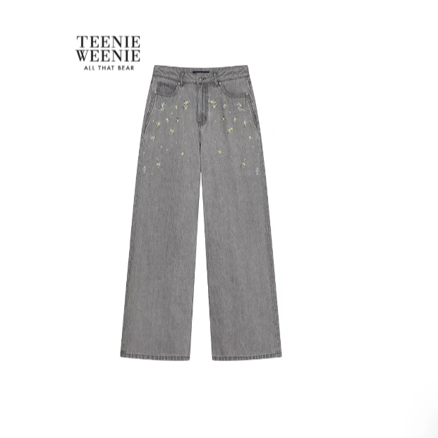 【赵露思同款】TeenieWeenie25秋季绣花直筒牛仔长裤TTTJ254VC2D